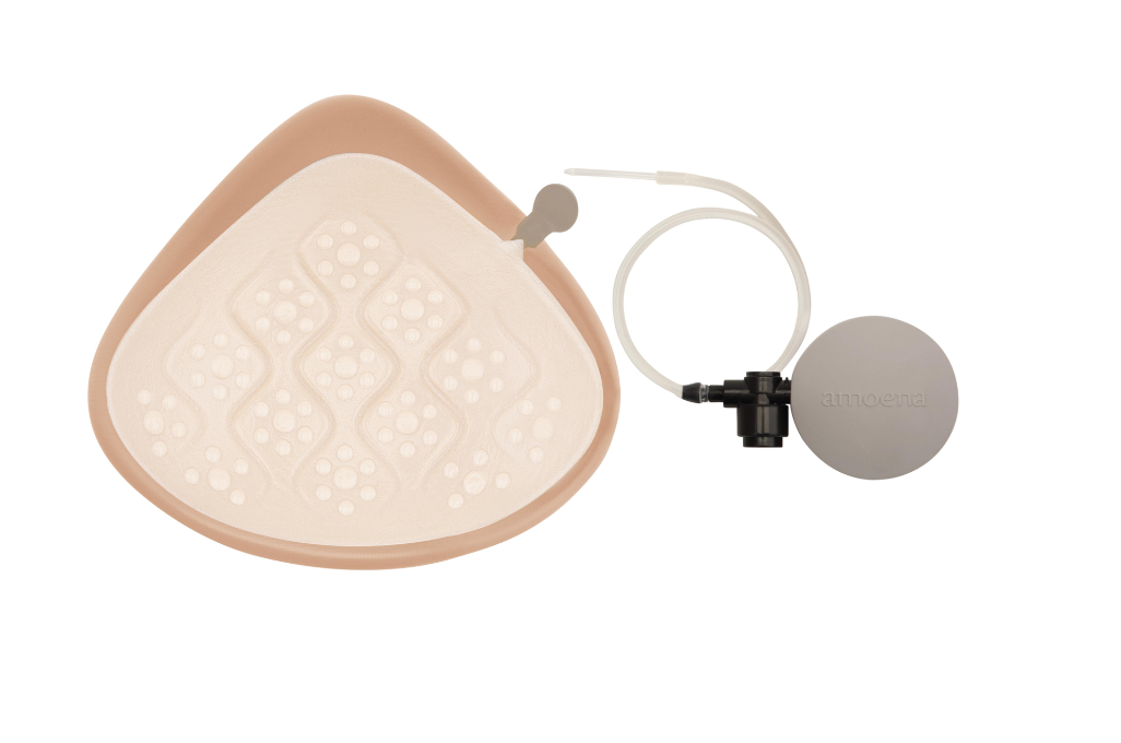 Back of Amoena 2SN Adapt Air Light Breast Form. Includes pump