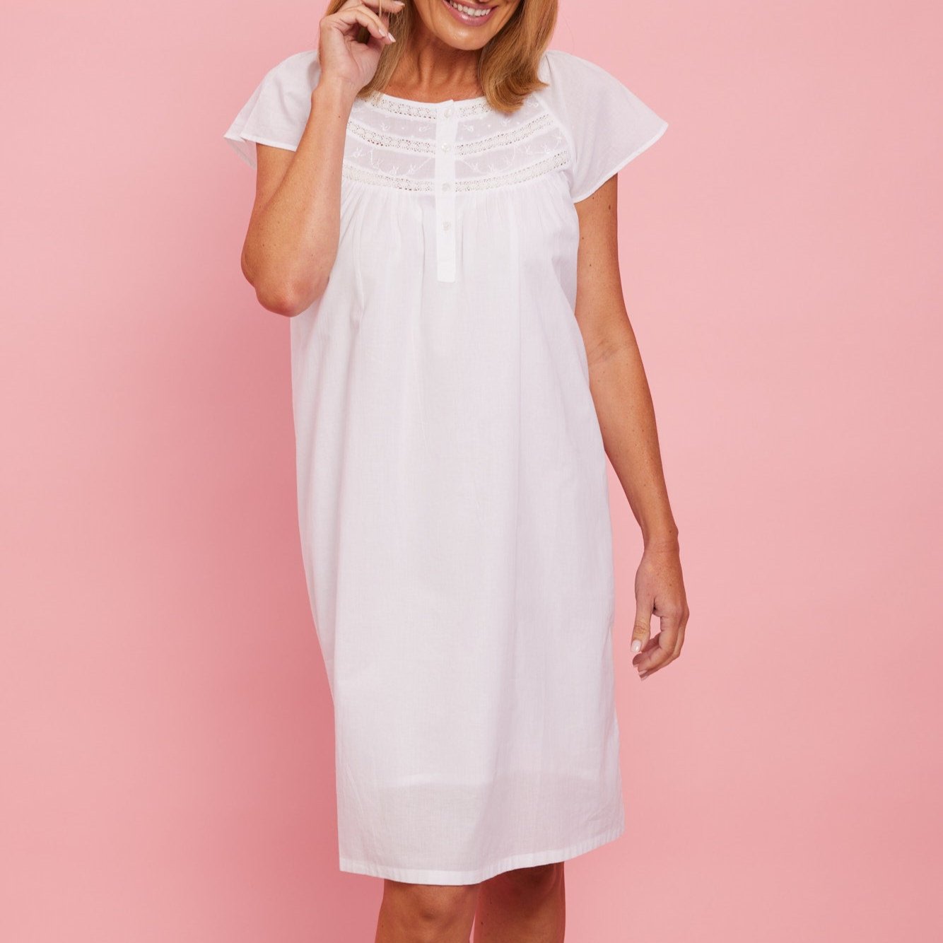 French Country White Cambric Cap Sleeve Nightie