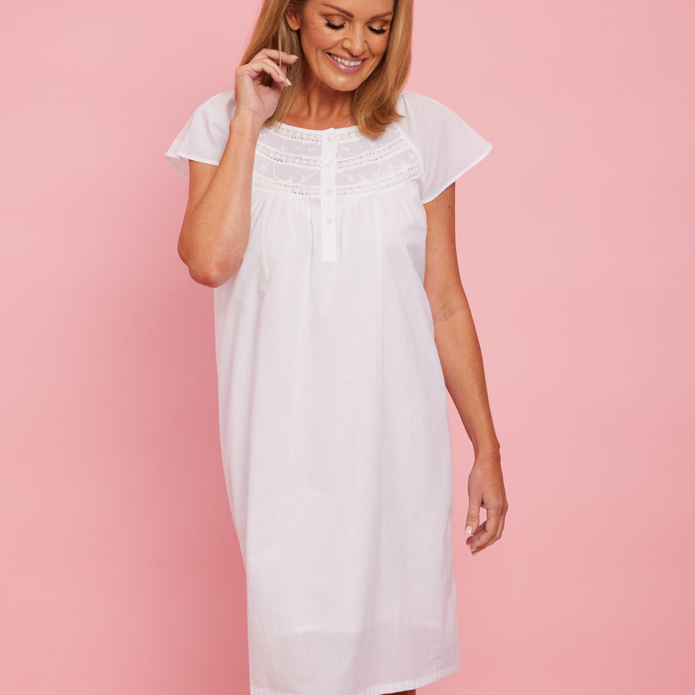 French Country White Cambric Cap Sleeve Nightie