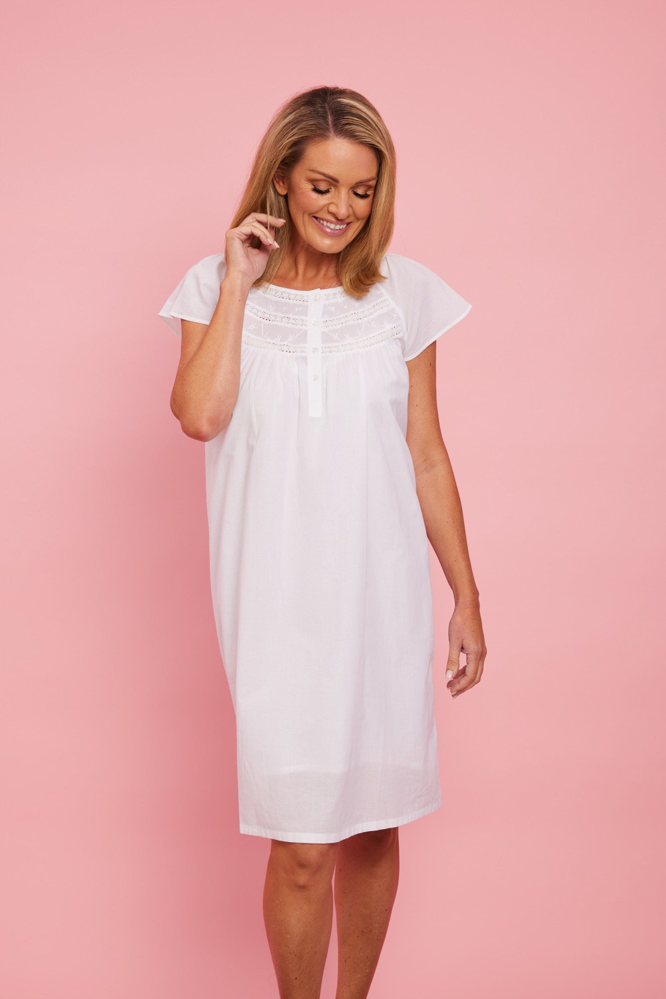 French Country White Cambric Cap Sleeve Nightie