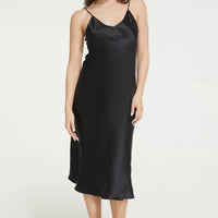 Ginia Mid Length Silk Nighty GBS404 Black