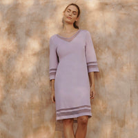 Hanro Delia 3/4 Sleeve Nightdress 077968 Lavender Cream
