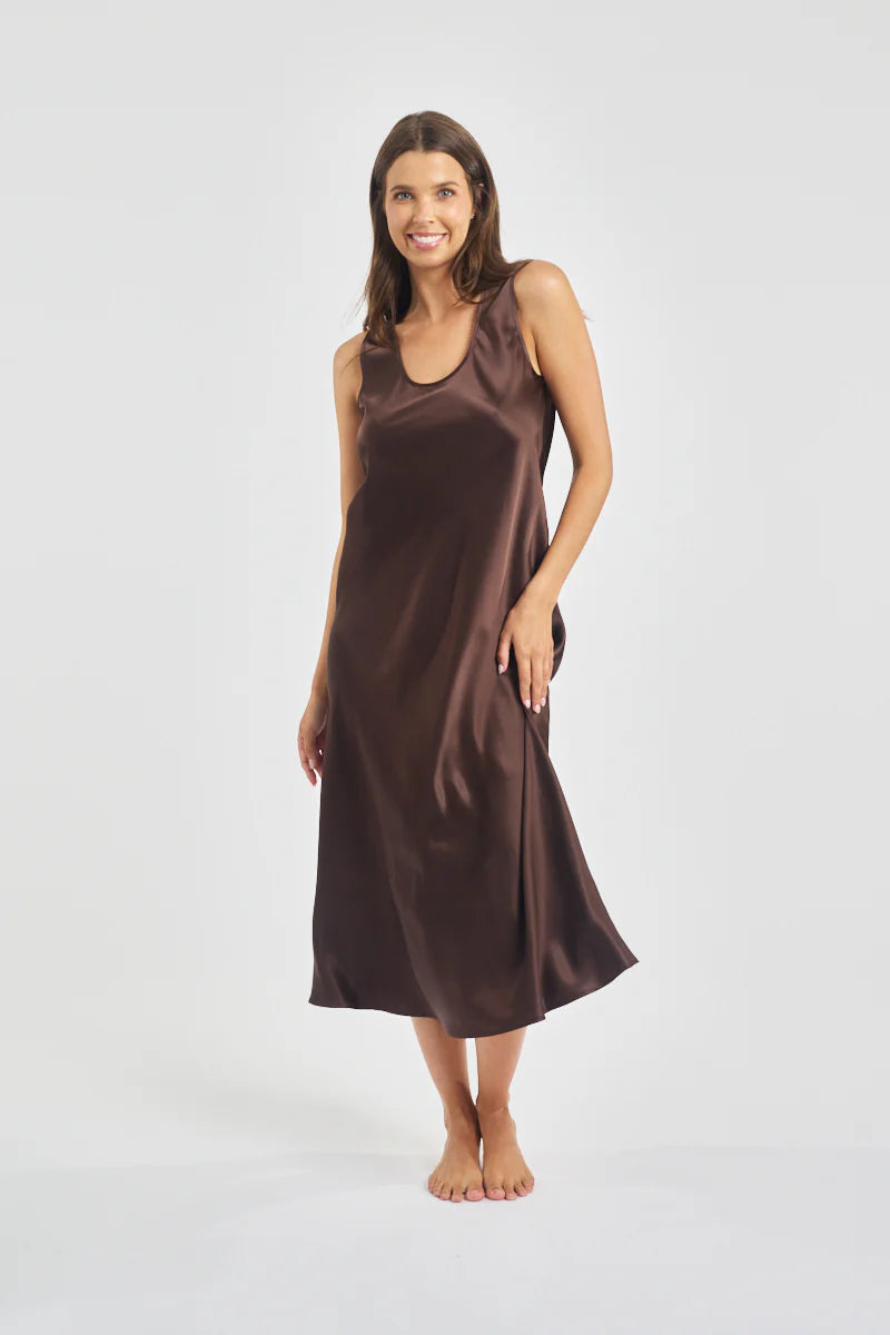 Love & Lustre Mono Silk Long Nightdress LL532 Chocolate