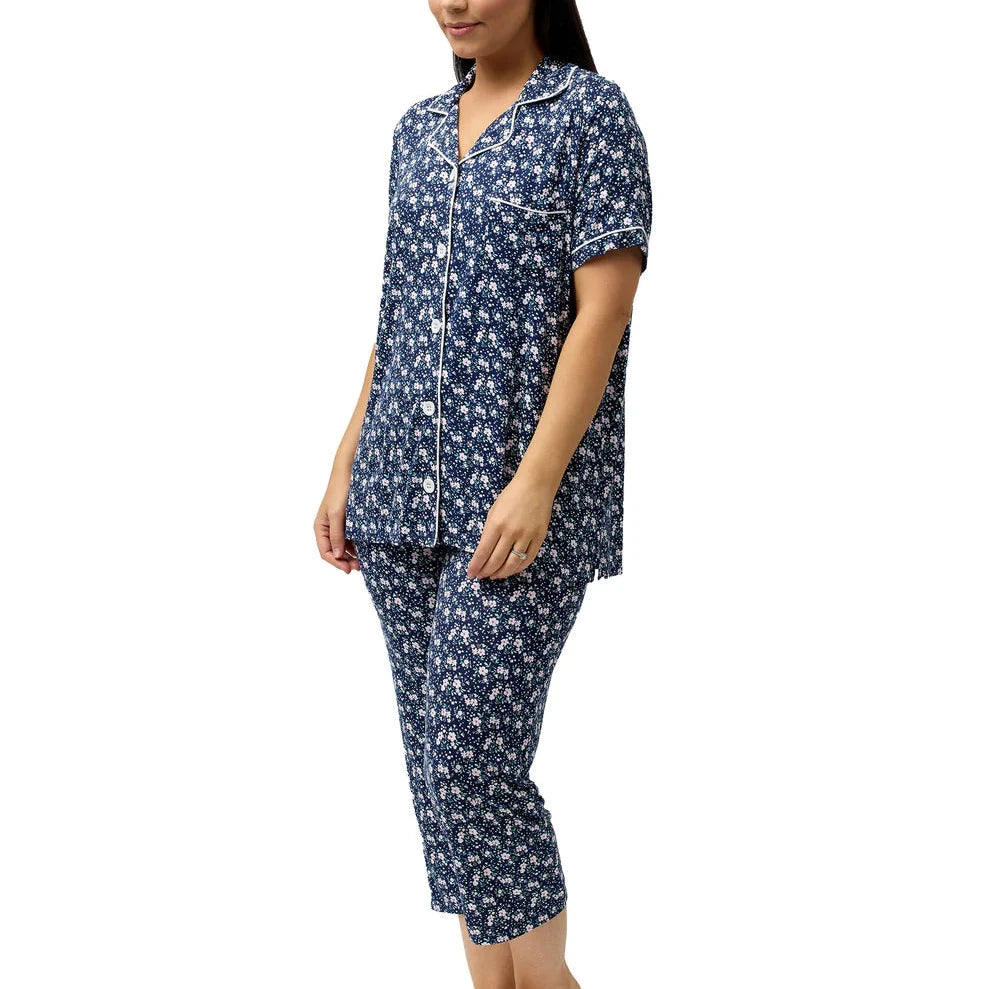 Yuu Garden Print Revere Pyjama Set Y250G Navy