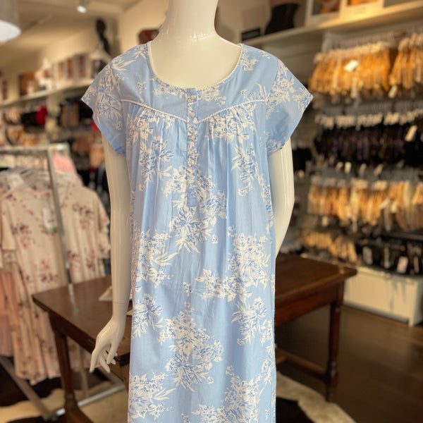 French Country Cap Sleeve Nightie FCY262 Blue Bouquet Toile