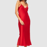 Ginia Long Silk Lace Slip GBS401 Red Chili
